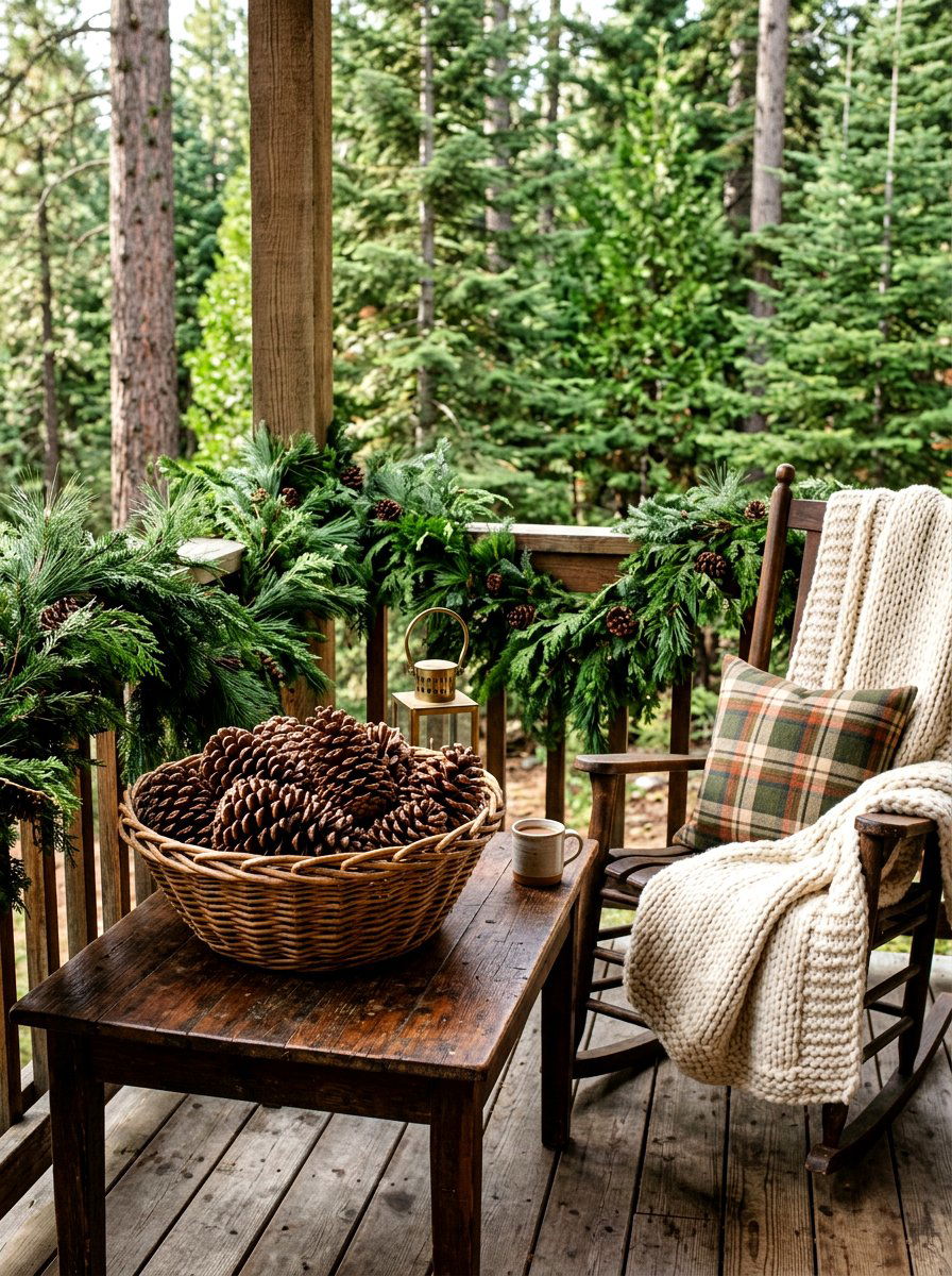 Pinecone Accents - 30 winter front porch ideas