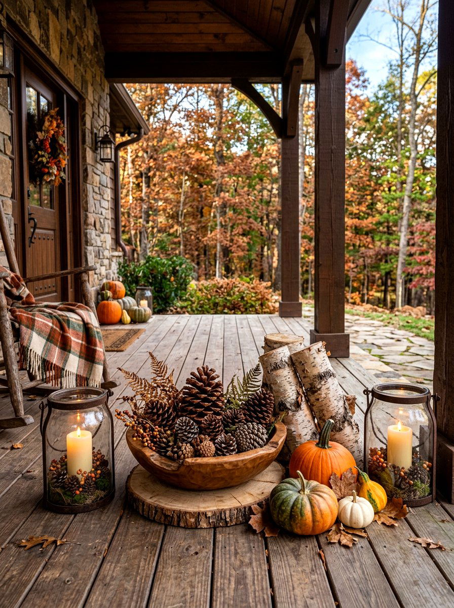 Pinecone Autumn Porch Decor - 30 natural autumn porch ideas