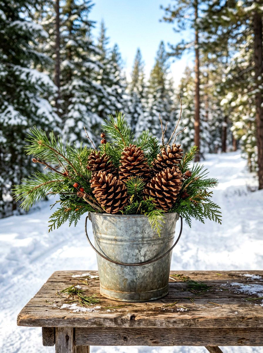Pinecone Container Decor - 30 winter container garden ideas