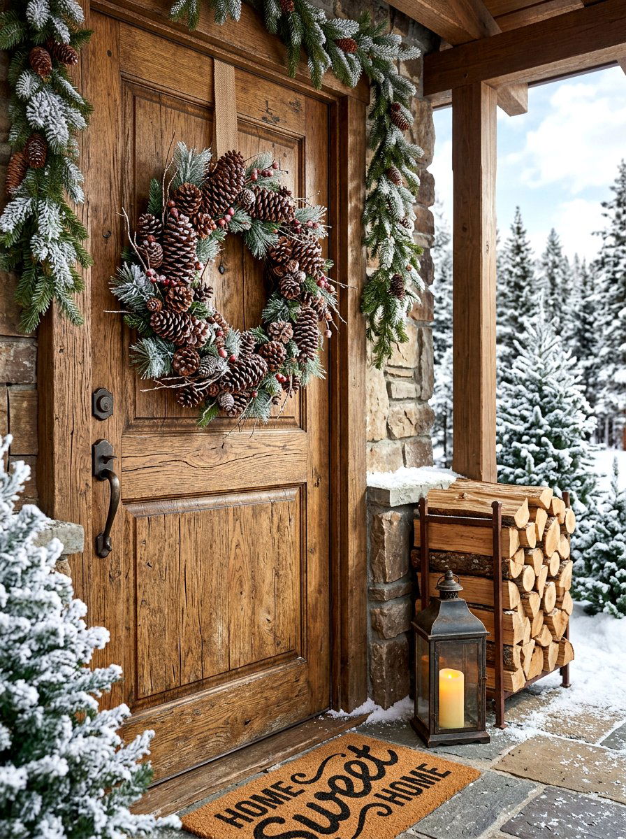 Pinecone Door Wreath - 30 winter wreath ideas