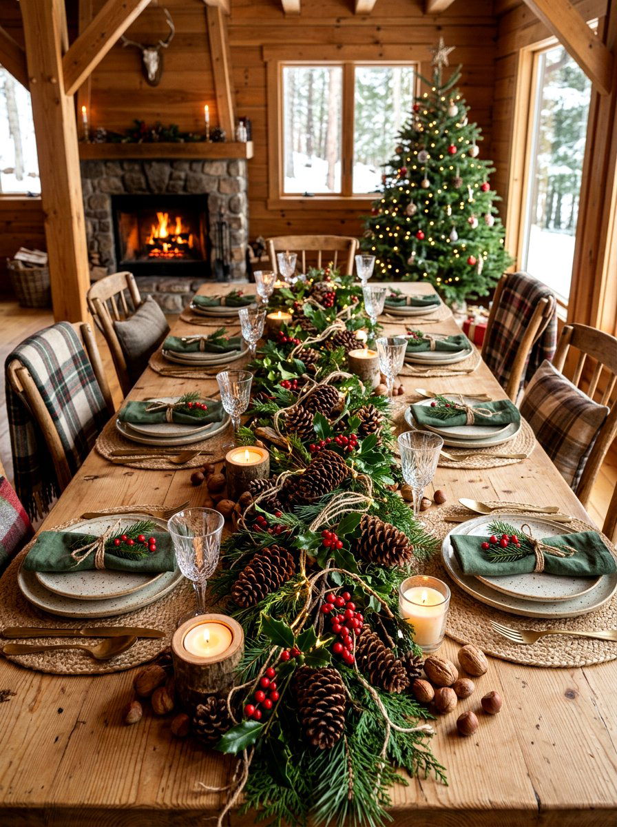 Pinecone Garland Table Decoration - 30 holiday dining table ideas