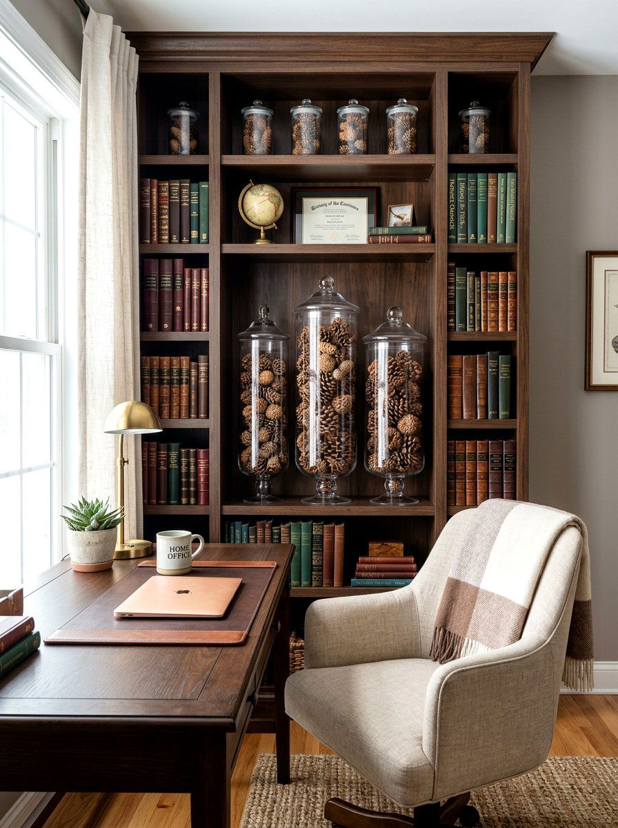 Pinecone Glass Jar Filler - 30 natural harvest decor ideas