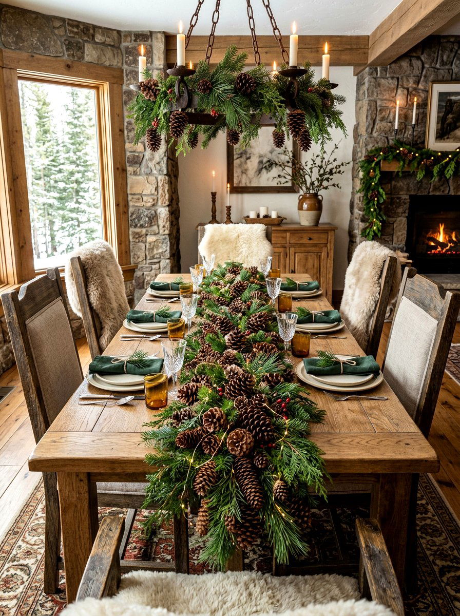 Pinecone Table Runner Decor - 30 Thanksgiving table decor ideas