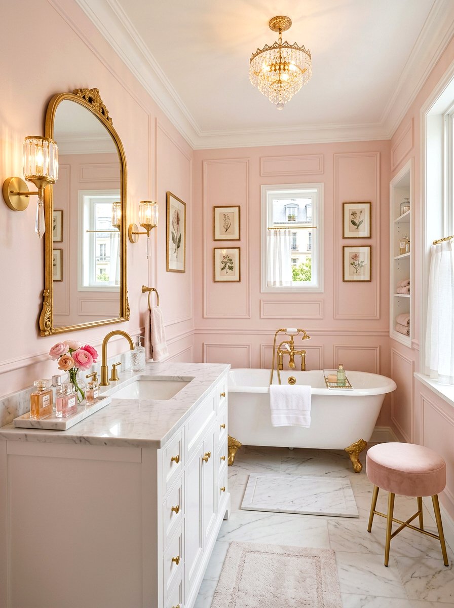 Pink And Gold Panel Molding Bathroom - 30 panel molding bathroom ideas