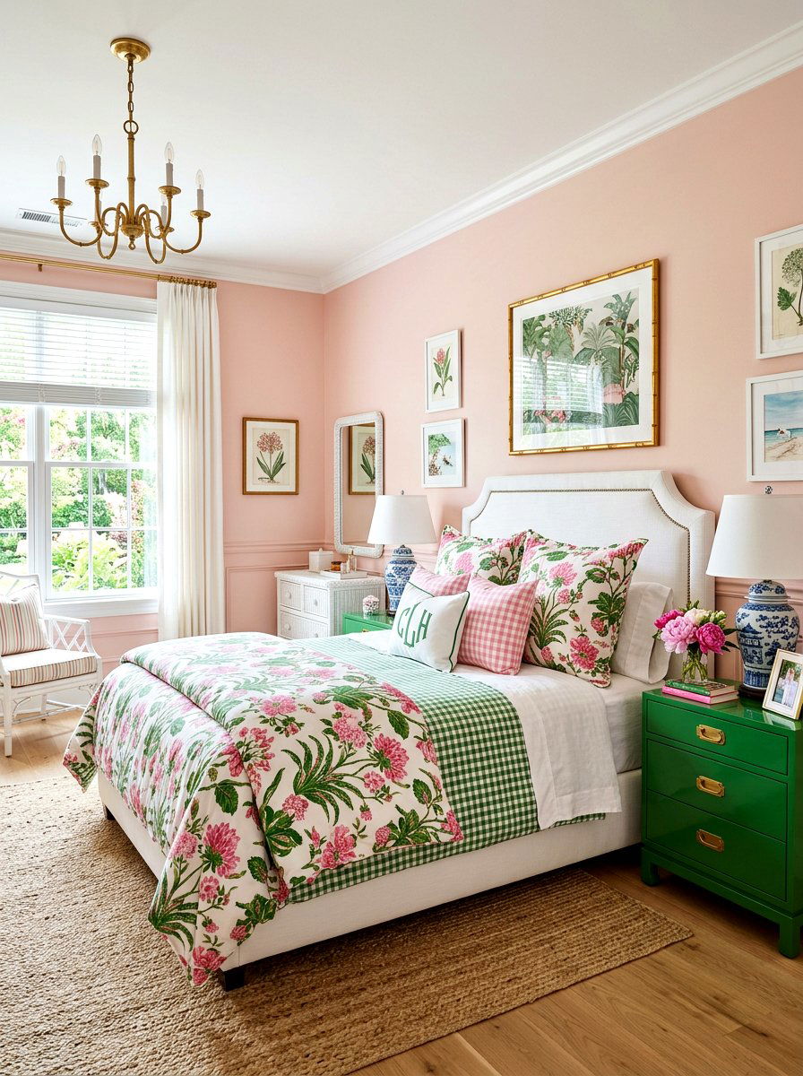 Pink And Green Bedroom - 30 preppy home decor ideas
