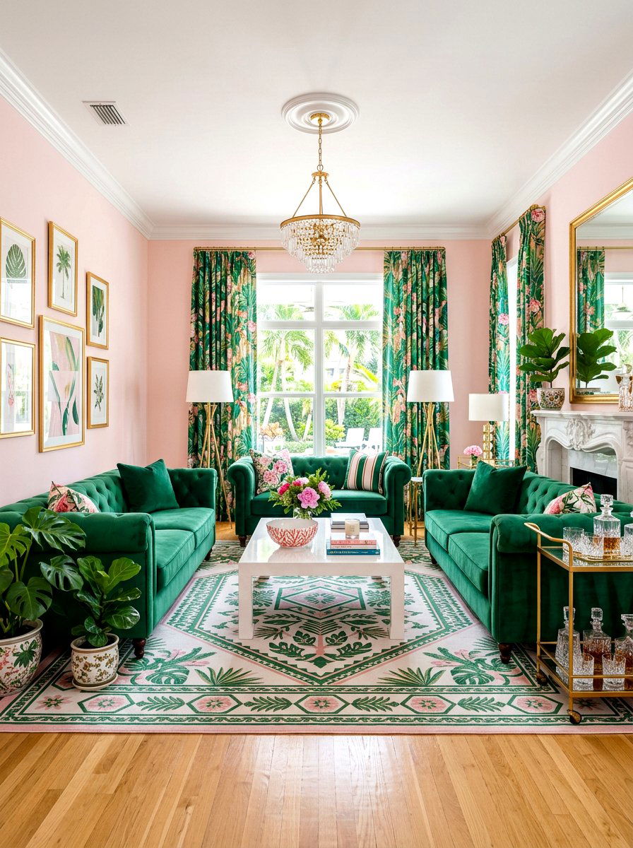 Pink And Green Living Room - 30 palm beach decor ideas