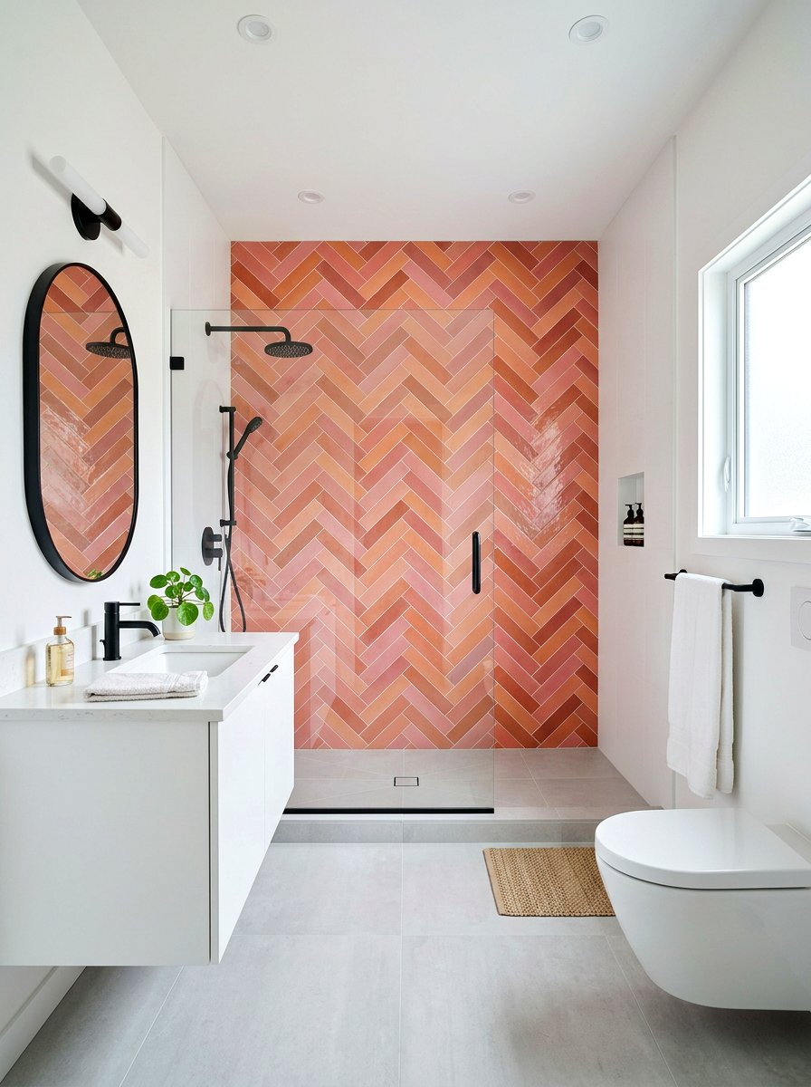 Pink And Orange Tile - 30 sunset bathroom ideas
