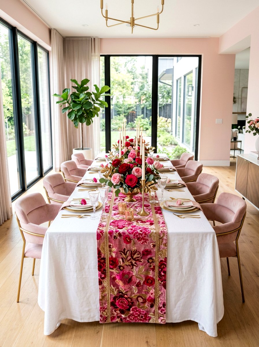 Pink And Red Table Runner - 30 Galentine table decor ideas