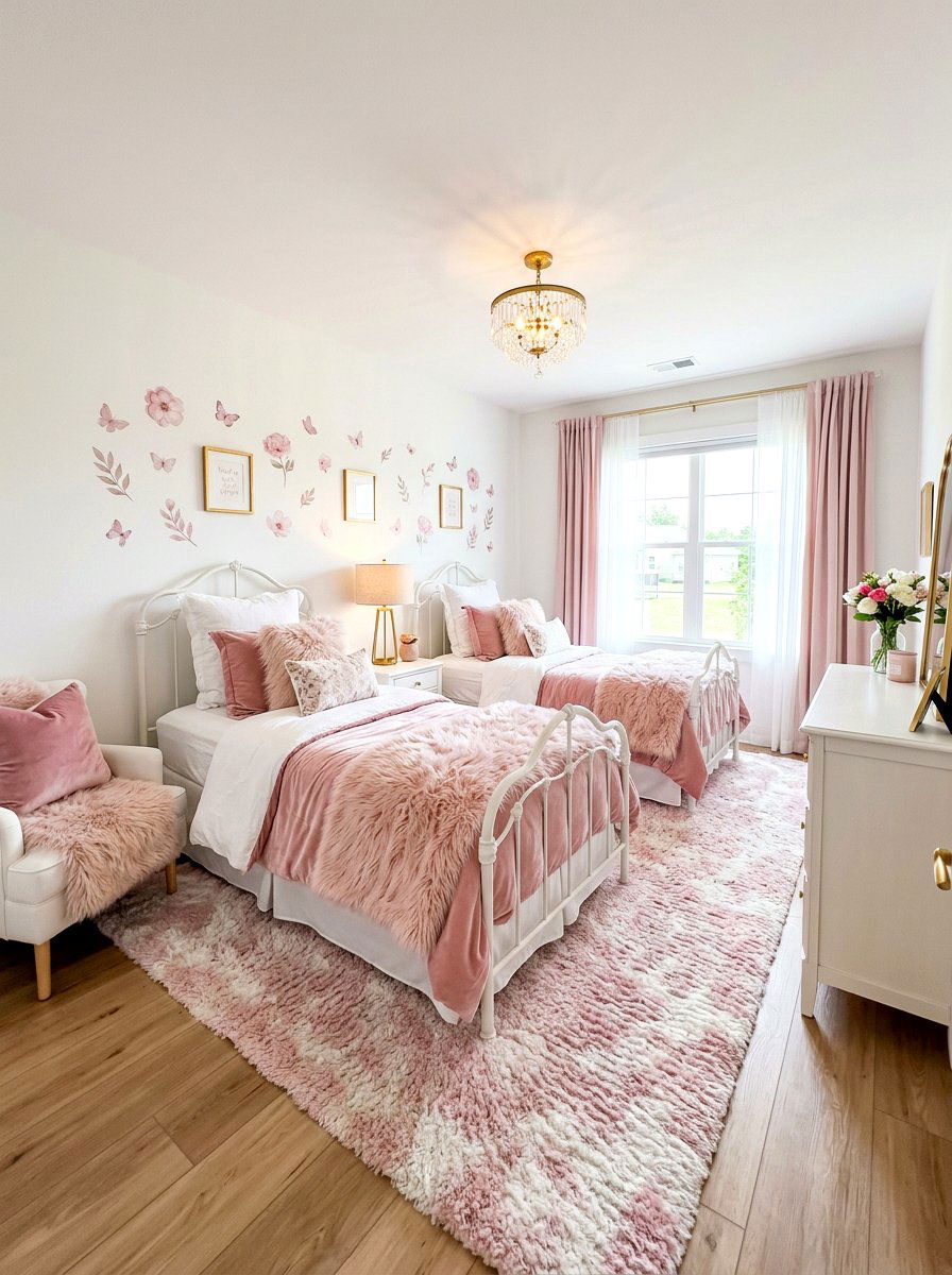 Pink And White Bedroom - 30 girls shared bedroom ideas