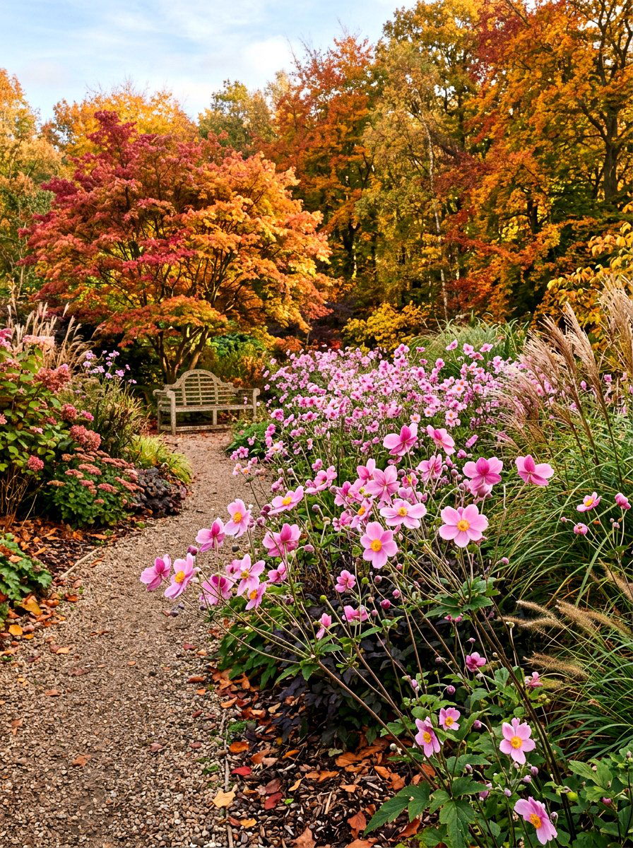 Pink Anemone Fall Garden - 30 pink flower bed ideas