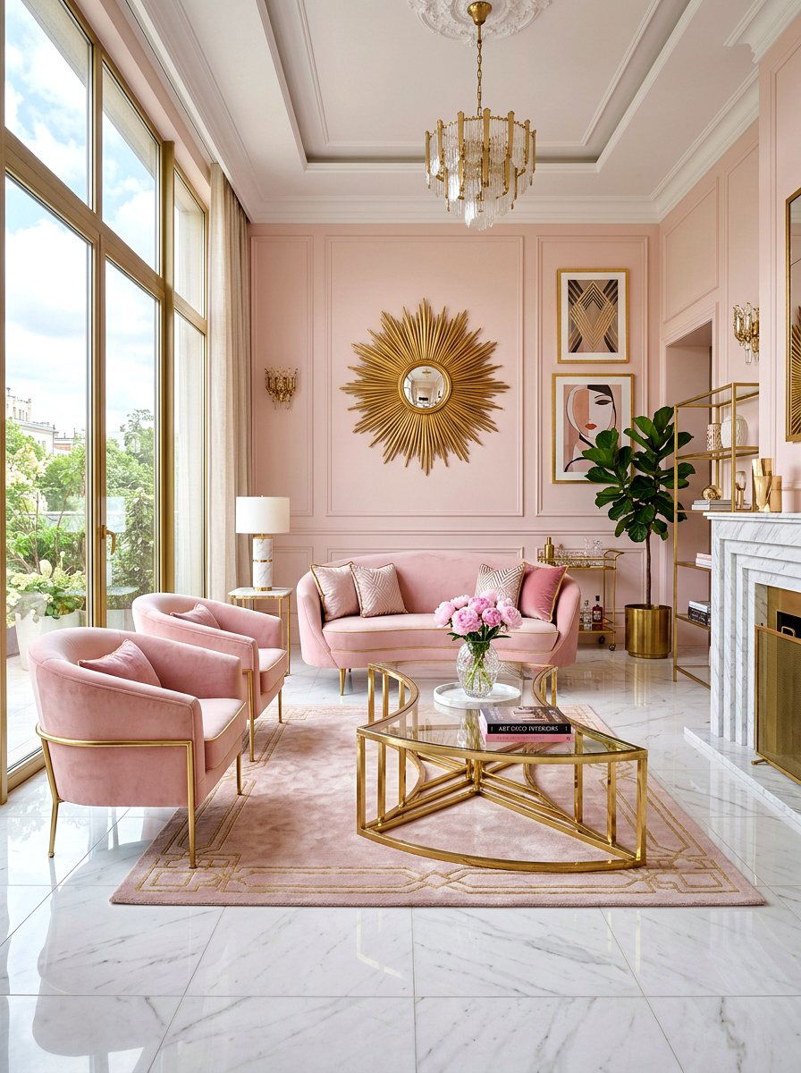Pink Art Deco living room style - 30 art deco living room ideas