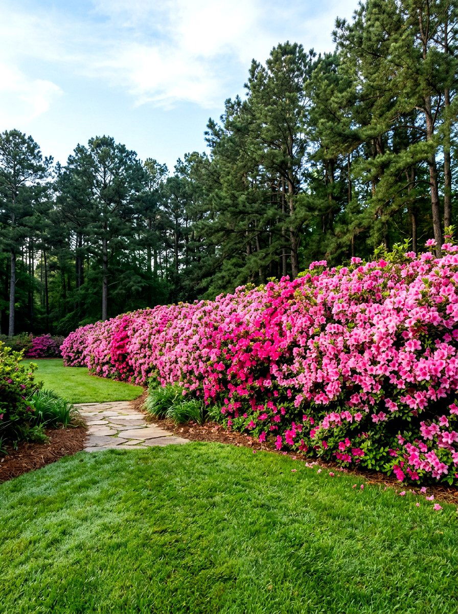 Pink Azalea Hedge - 30 pink flower bed ideas