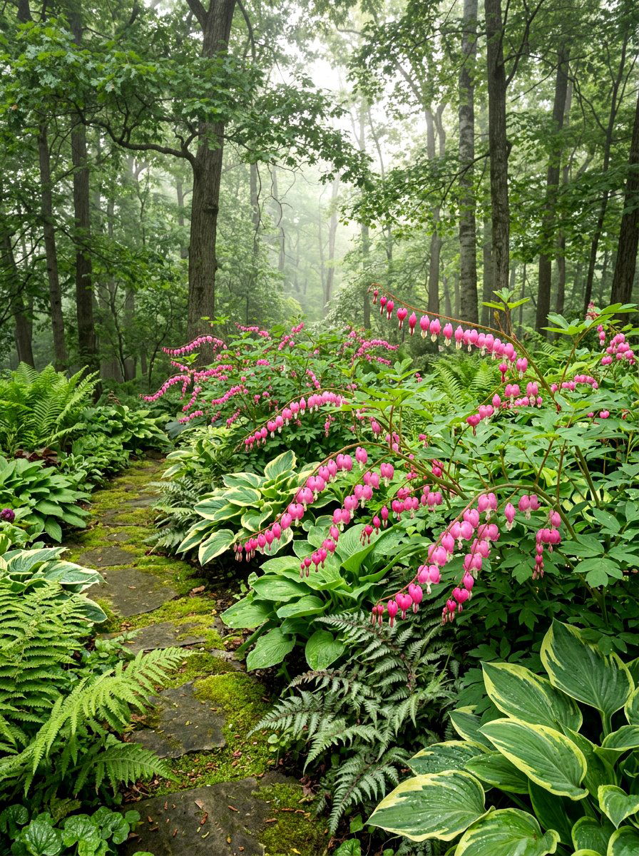 Pink Bleeding Heart Shade - 30 pink flower bed ideas