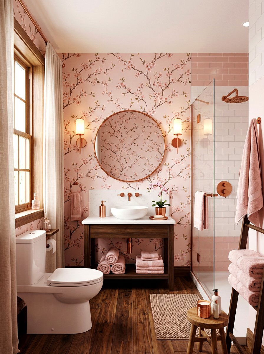 Pink Bloom Bathroom - 30 vintage floral bathroom ideas