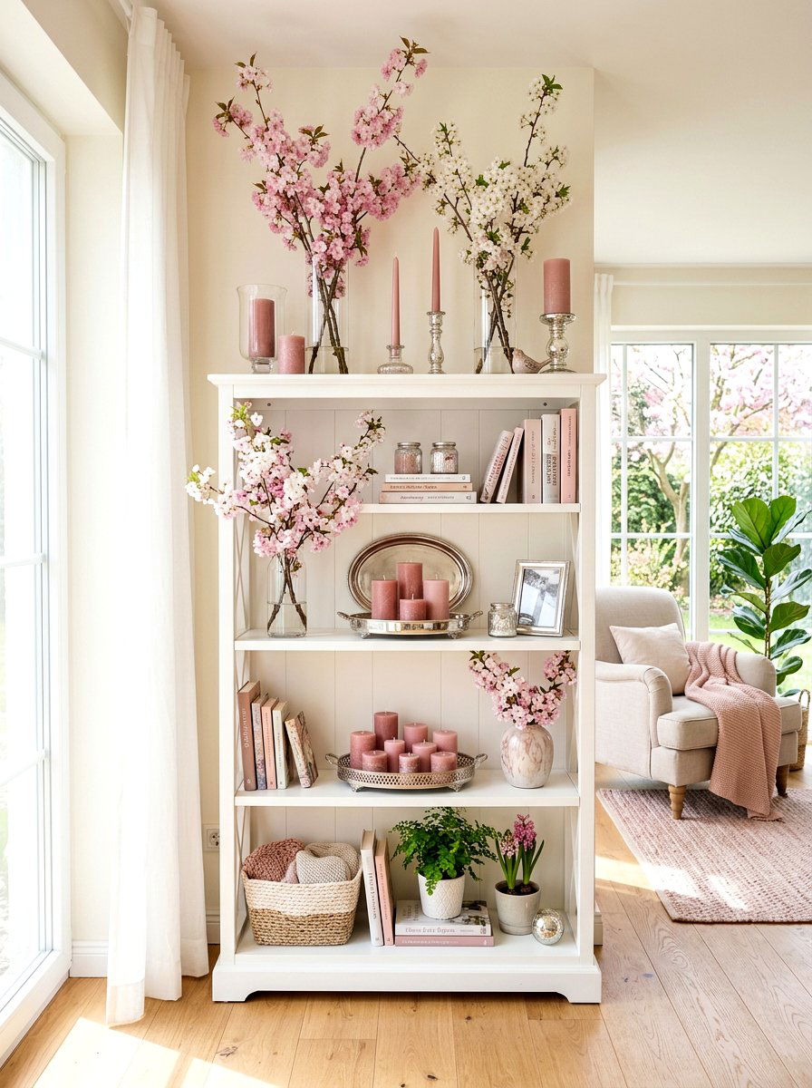 Pink Blossom Shelf - 30 seasonal shelf decor ideas