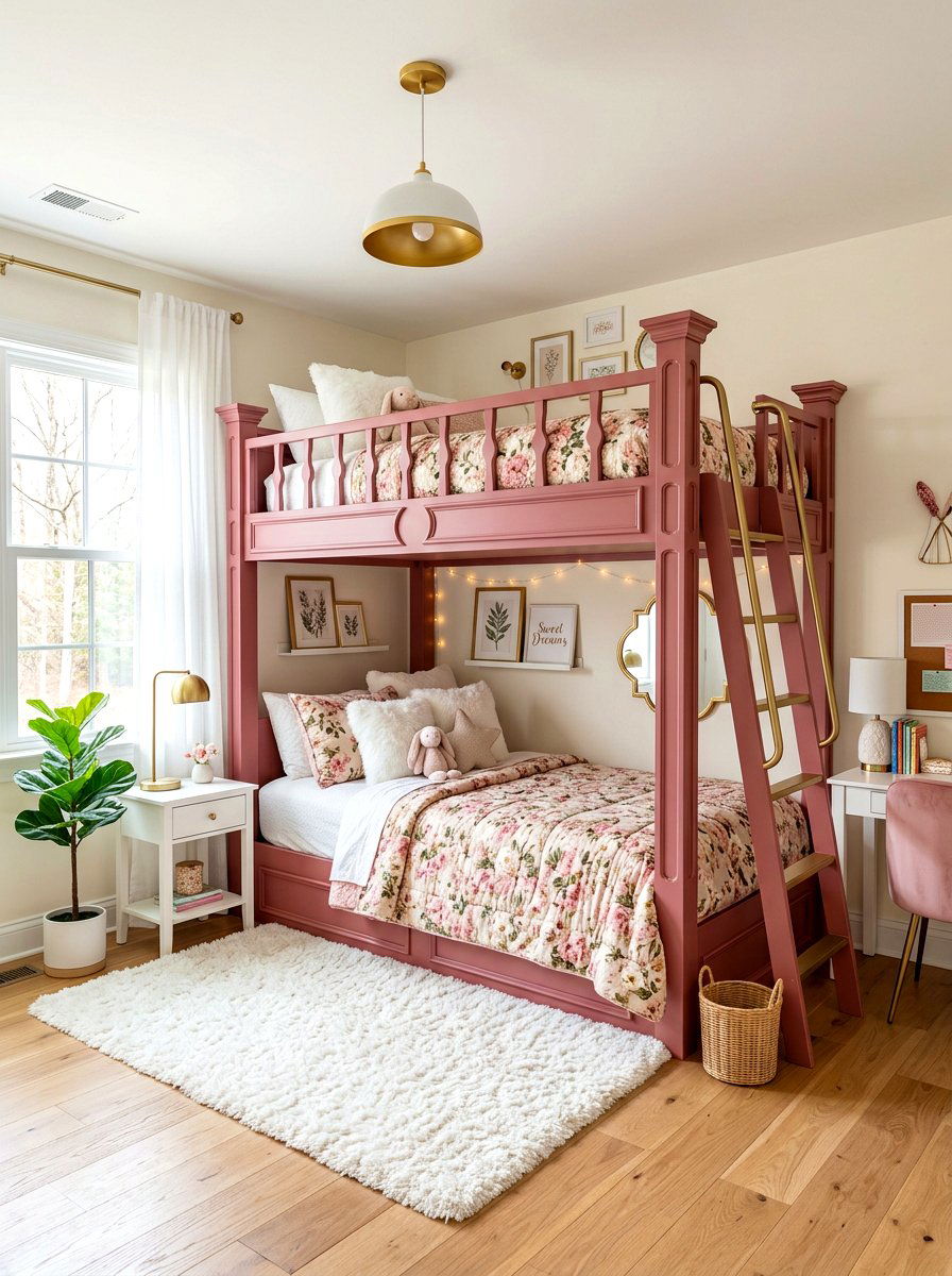 Pink Bunk Bed - 30 bunk room ideas
