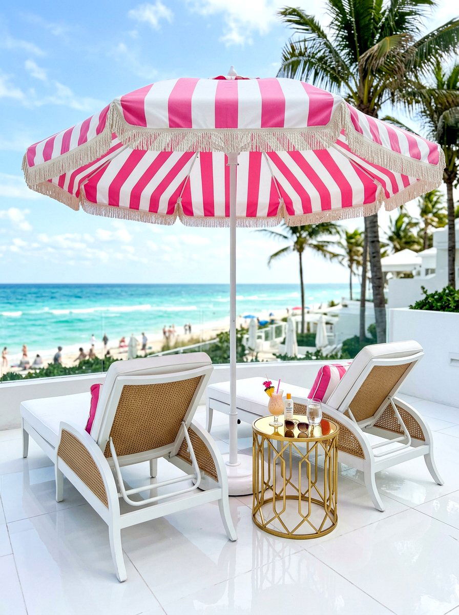 Pink Cabana Striped Umbrella - 30 striped umbrella patio ideas