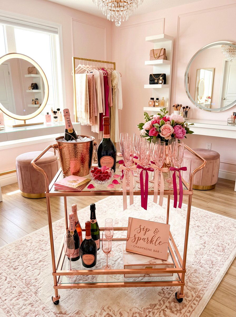Pink Champagne Station - 30 champagne cart decor ideas