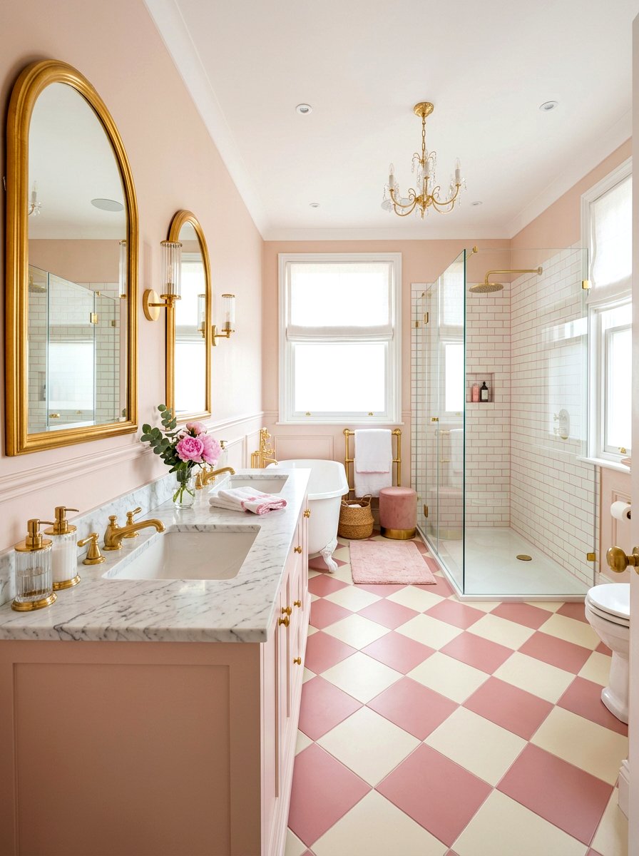 Pink Checkerboard Bathroom Tile - 30 checkerboard bathroom floor ideas