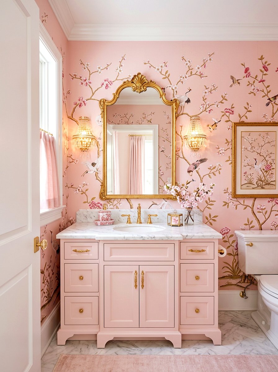 Pink Chinoiserie Wallpaper Powder Room - 30 chinoiserie powder room ideas