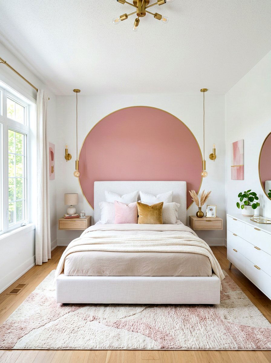 Pink Circle Headboard Wall - 30 painted headboard wall ideas