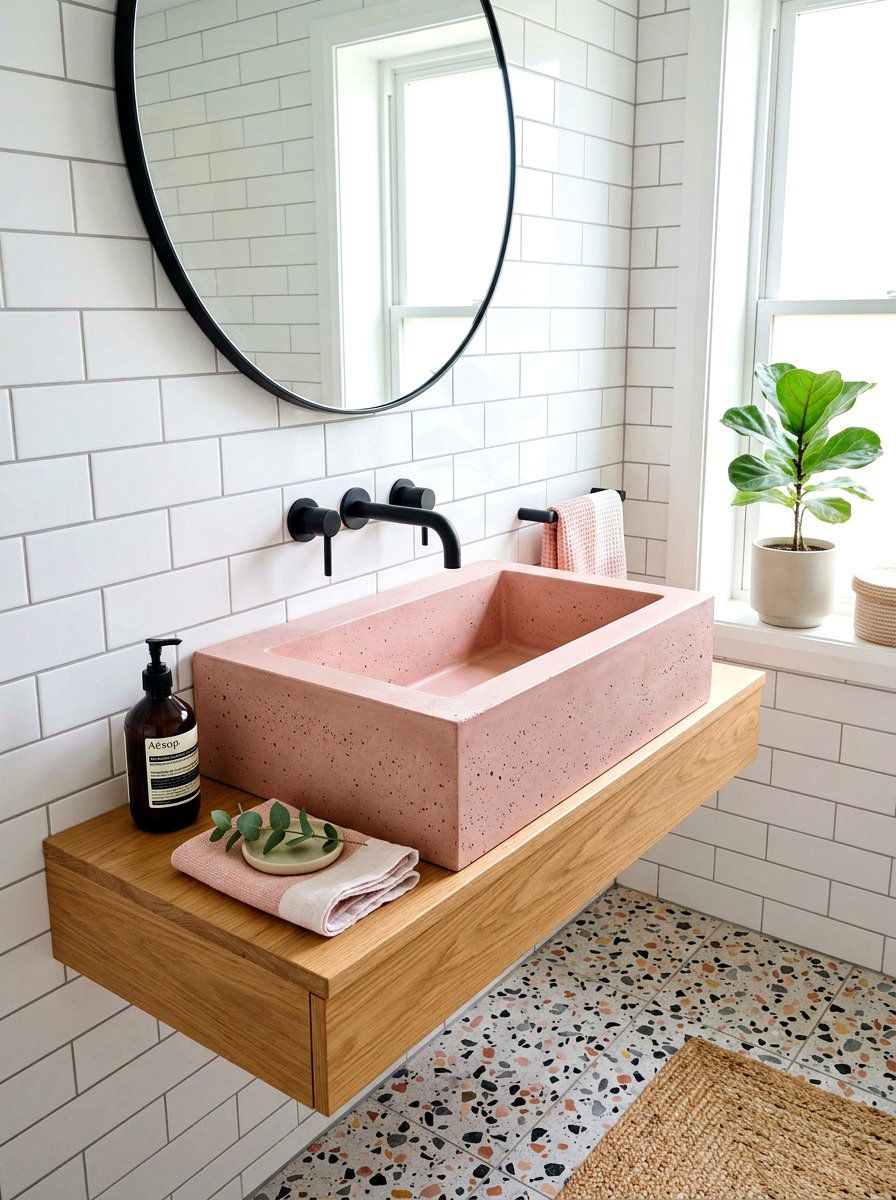 Pink Concrete Sink - 30 integrated vanity sink ideas
