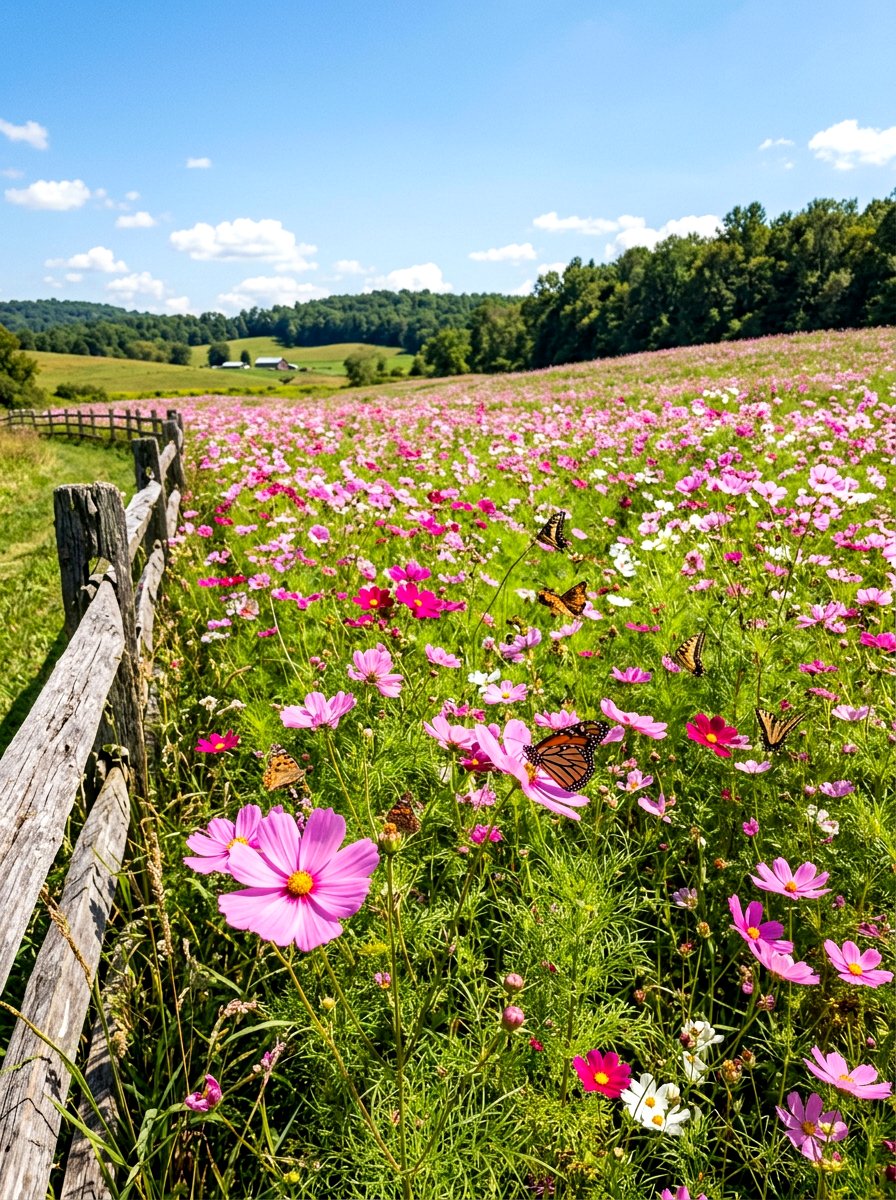 Pink Cosmos Meadow - 30 pink flower bed ideas