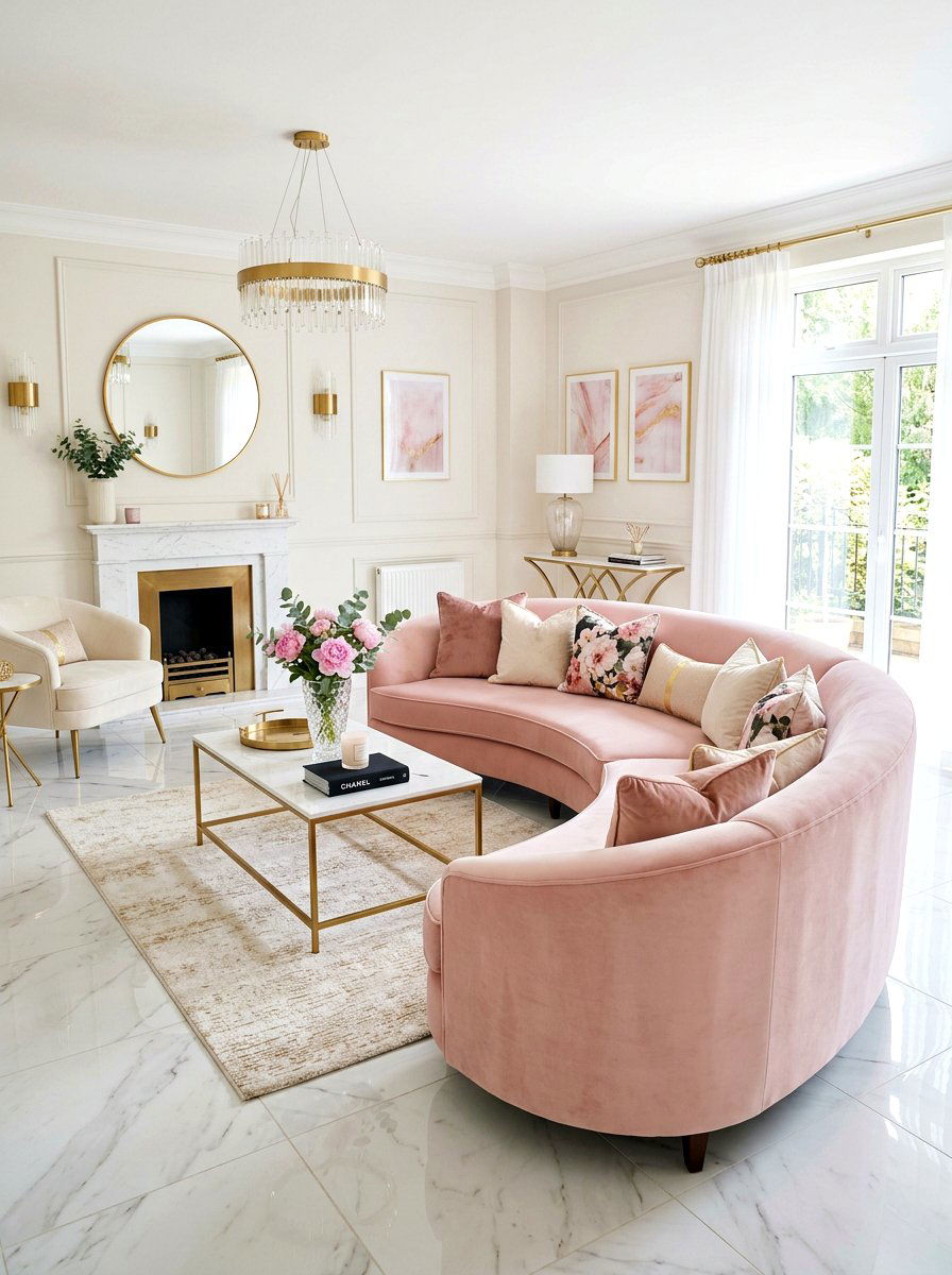 Pink Curved Sofa - 30 curved sofa living room ideas