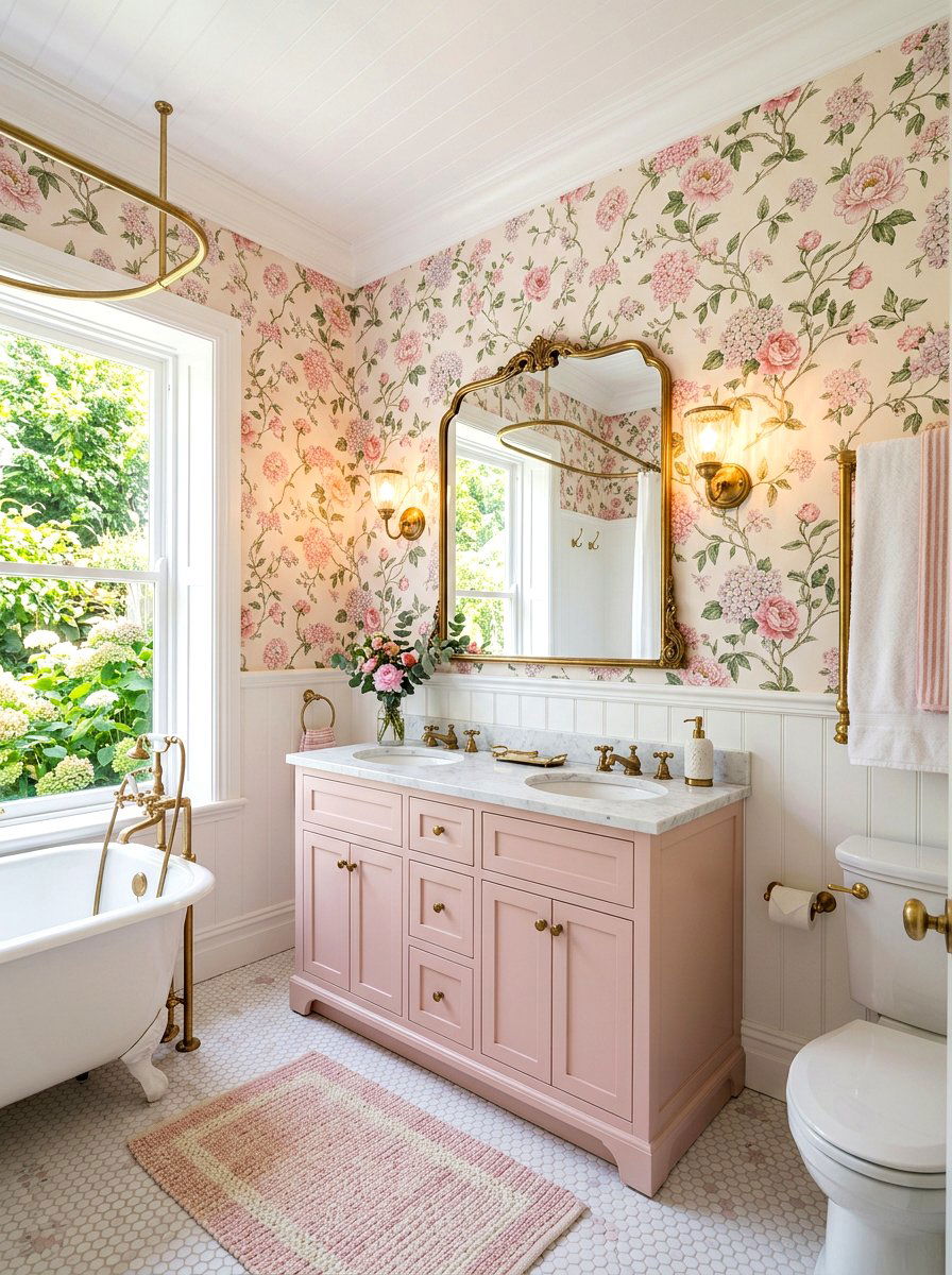 Pink Floral Bathroom - 30 bathroom wallpaper ideas