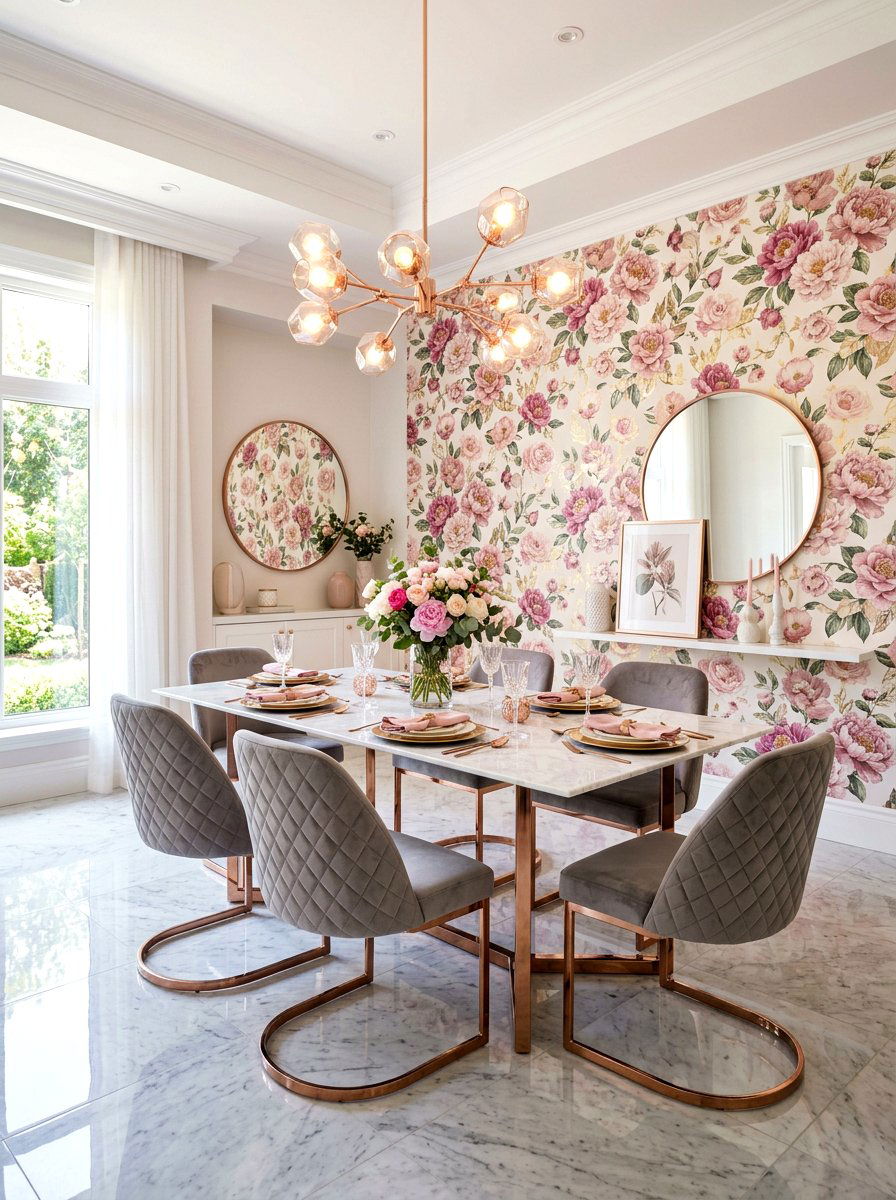 Pink Floral Wallpaper - 30 floral dining wallpaper ideas