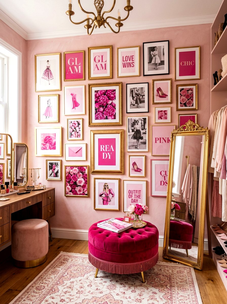 Pink Gallery Wall - 30 bold colorful gallery wall ideas