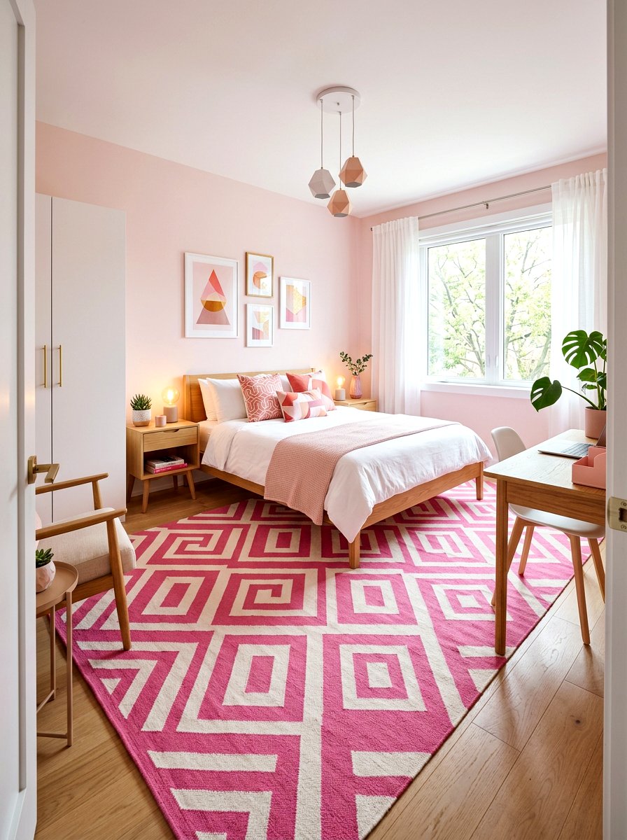 Pink Geometric Pattern Bedroom - 30 pink bedroom ideas