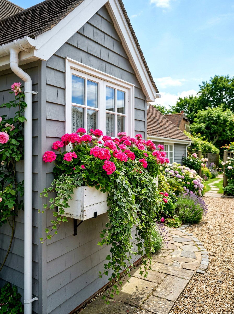 Pink Geranium Window Box - 30 pink flower bed ideas