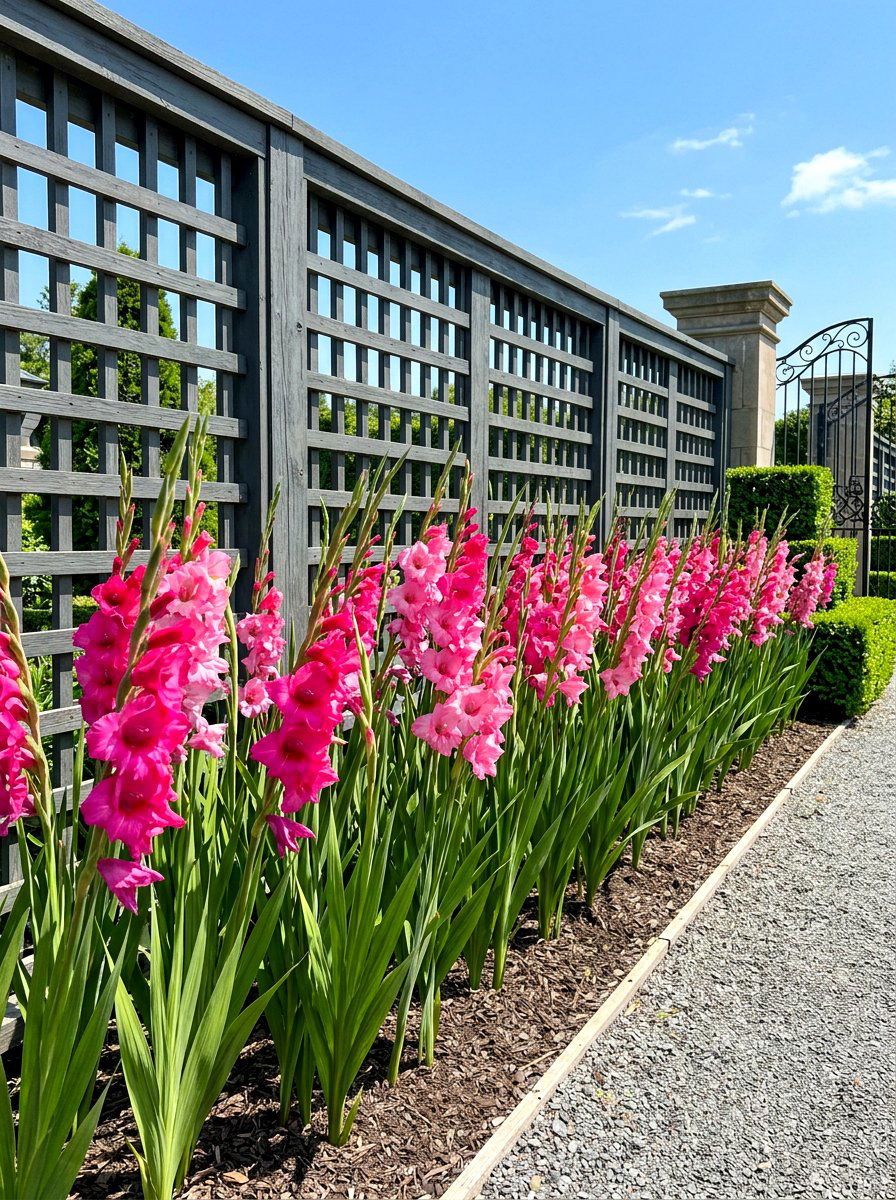 Pink Gladiolus Row - 30 pink flower bed ideas