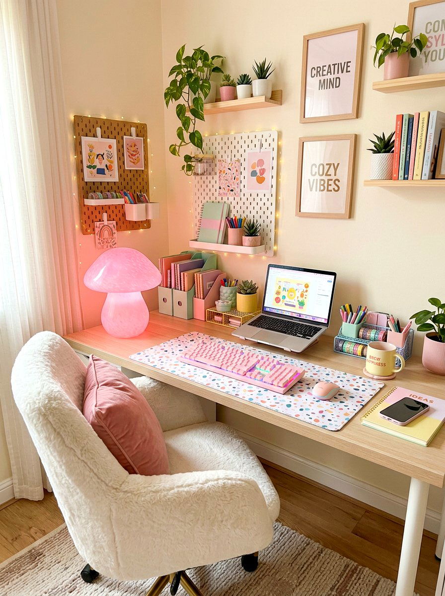 Pink Glass Mushroom Lamp - 30 desk lamp styling ideas