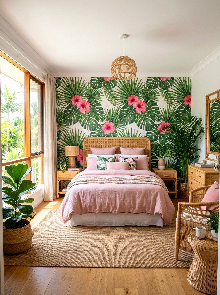 Pink Green Tropical Bedroom - 30 pink bedroom ideas