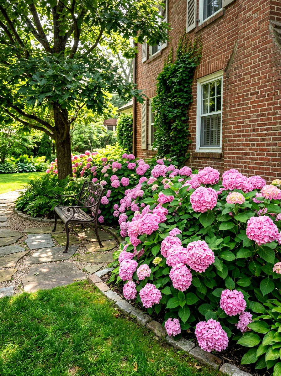 Pink Hydrangea Bed - 30 pink flower bed ideas