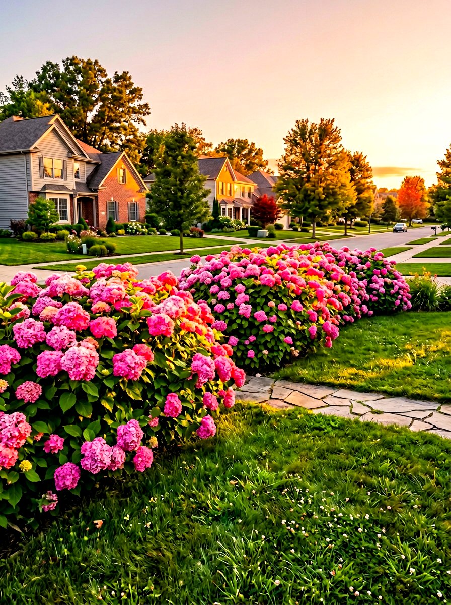 Pink Hydrangea Hedge - 30 hydrangea garden ideas
