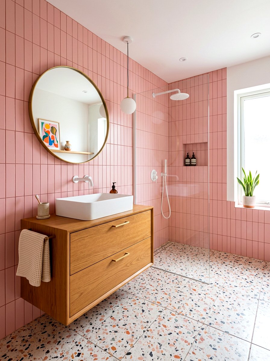 Pink Kit Kat Tile Bathroom - 30 stacked tile bathroom ideas