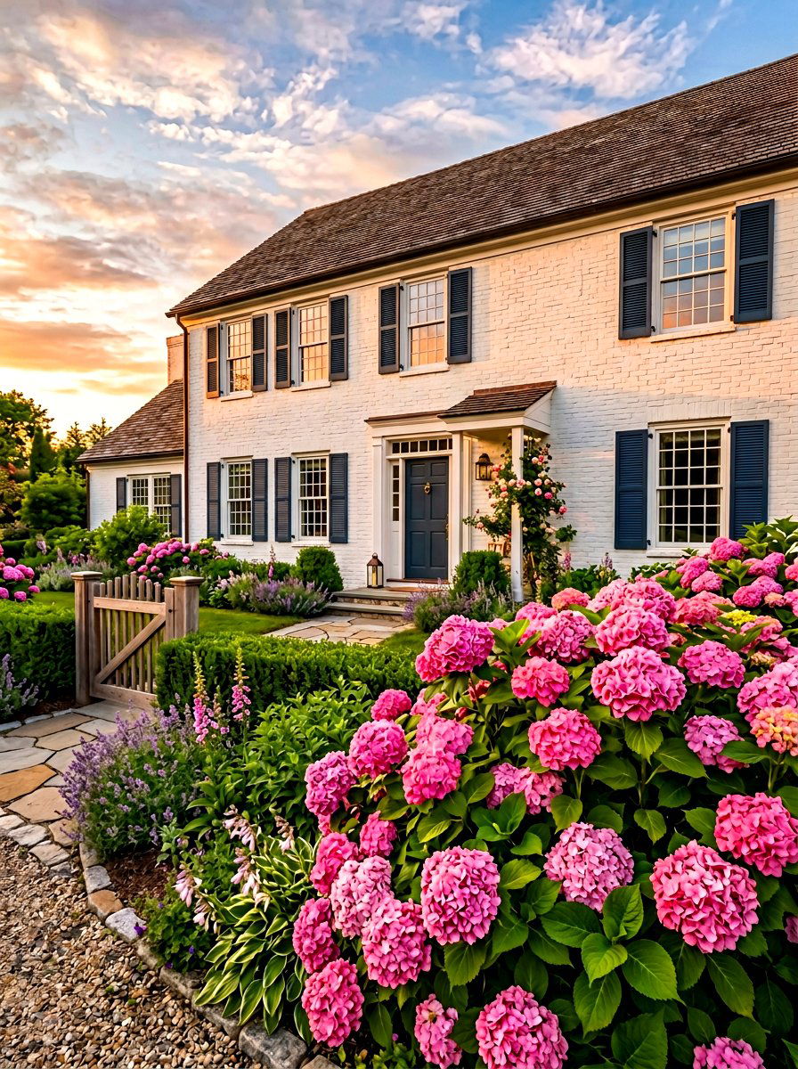 Pink Macrophylla Hydrangea - 30 hydrangea foundation planting ideas