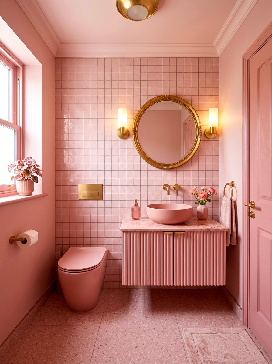 Pink Monochromatic Powder Room - 30 boutique hotel powder room ideas