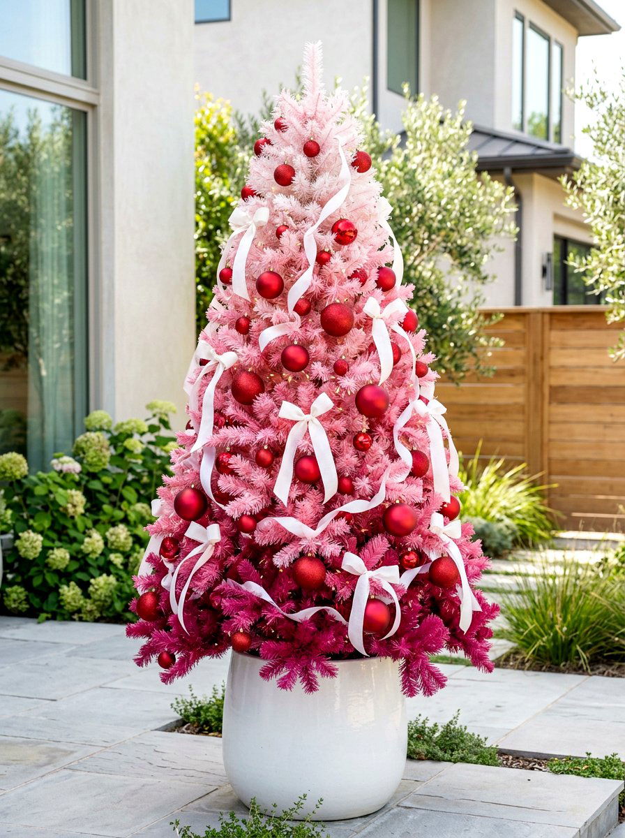 Pink Ombre Tree - 30 front porch Valentine decor ideas