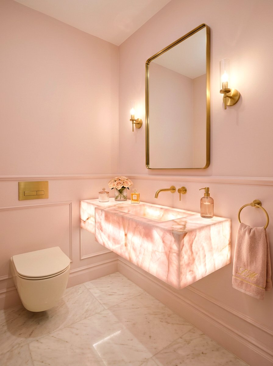 Pink Onyx Powder Room - 30 opulent powder room ideas