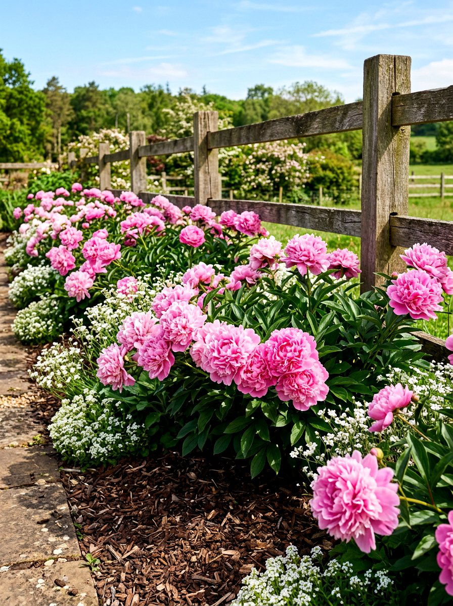 Pink Peony Border - 30 pink flower bed ideas