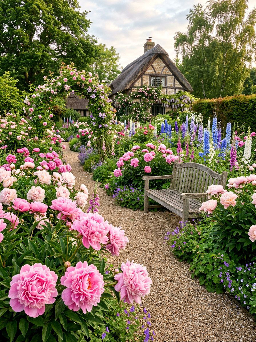 Pink Peony Cottage Garden - 30 peony garden ideas