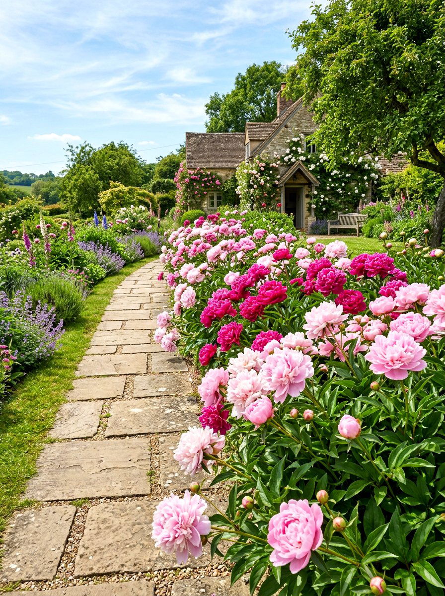 Pink Peony Garden Edge - 30 peony border ideas
