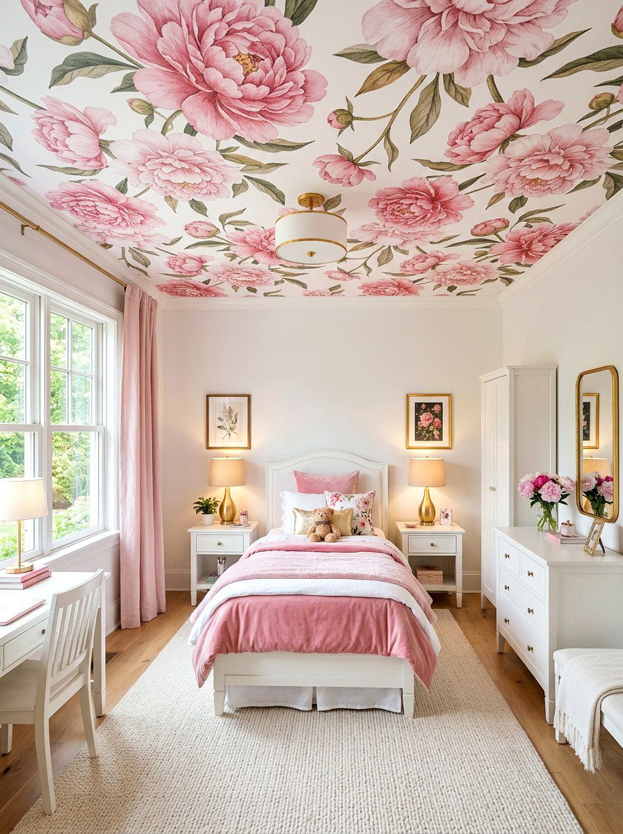 Pink Peony Girl Bedroom - 30 wallpaper ceiling ideas