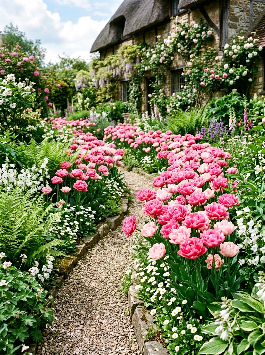 Pink Peony Tulip Border - 30 spring bulb border ideas