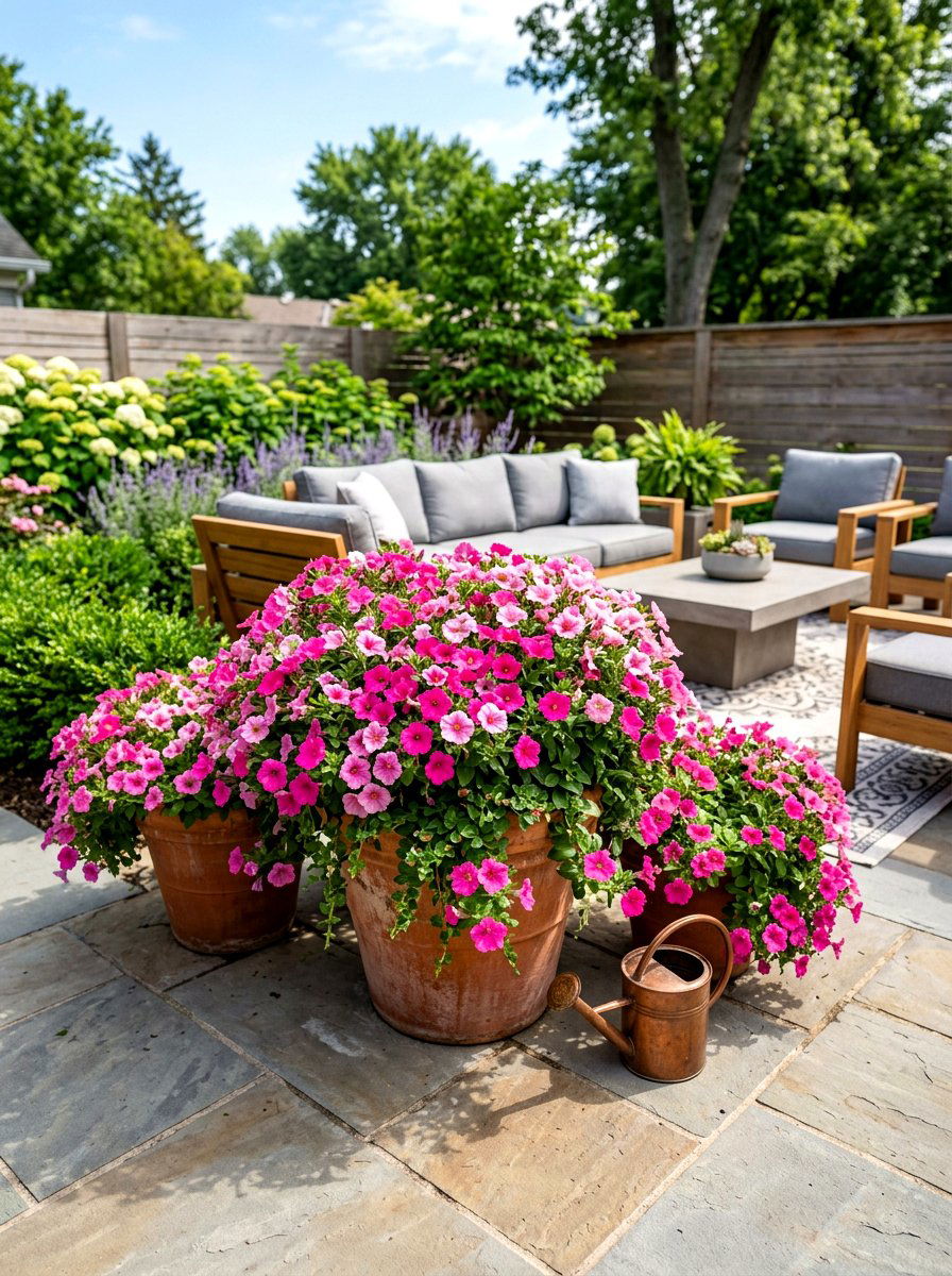 Pink Petunia Container - 30 pink flower bed ideas