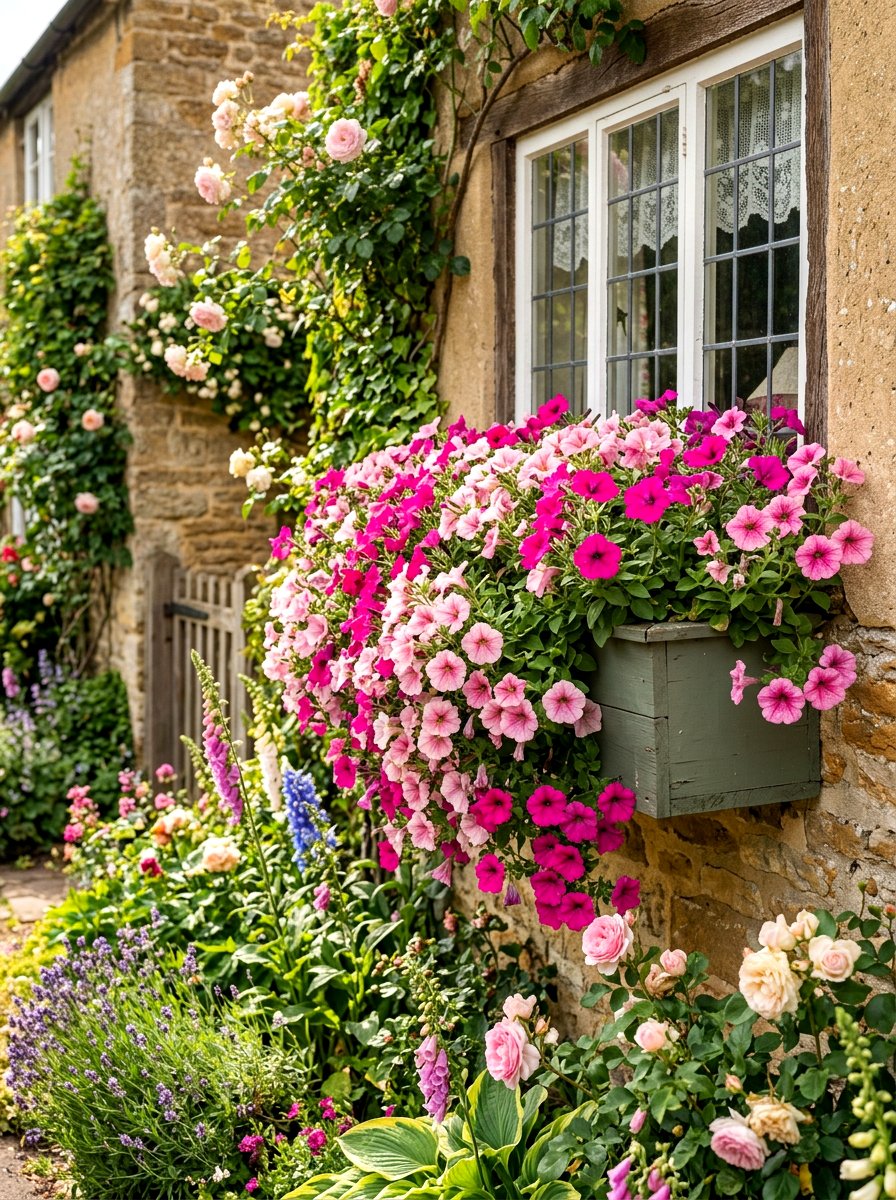 Pink Petunia Window Box - 30 cottage window box ideas